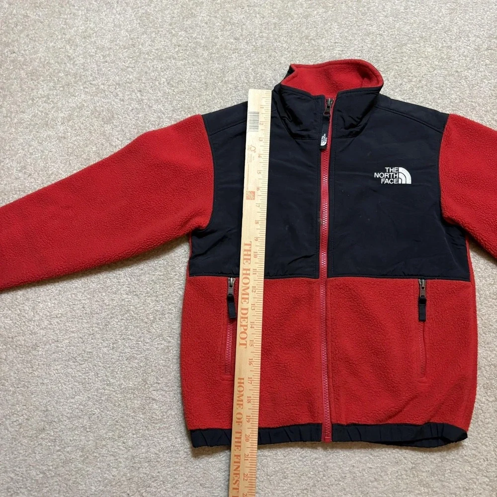 The North Face Denali Jacket Boys Small 7/8 Red Black Fleece Full Zip Pockets